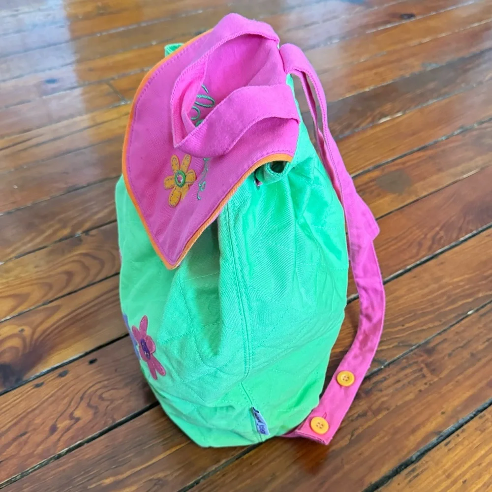 Stephen Joseph Signature Mini Backpack Drawstring Pink & Green Flowers Caraline